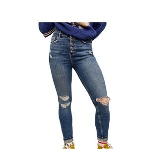 Free People We The Free Sabrina Super Skinny Jeans Distressed High Waist Size 25